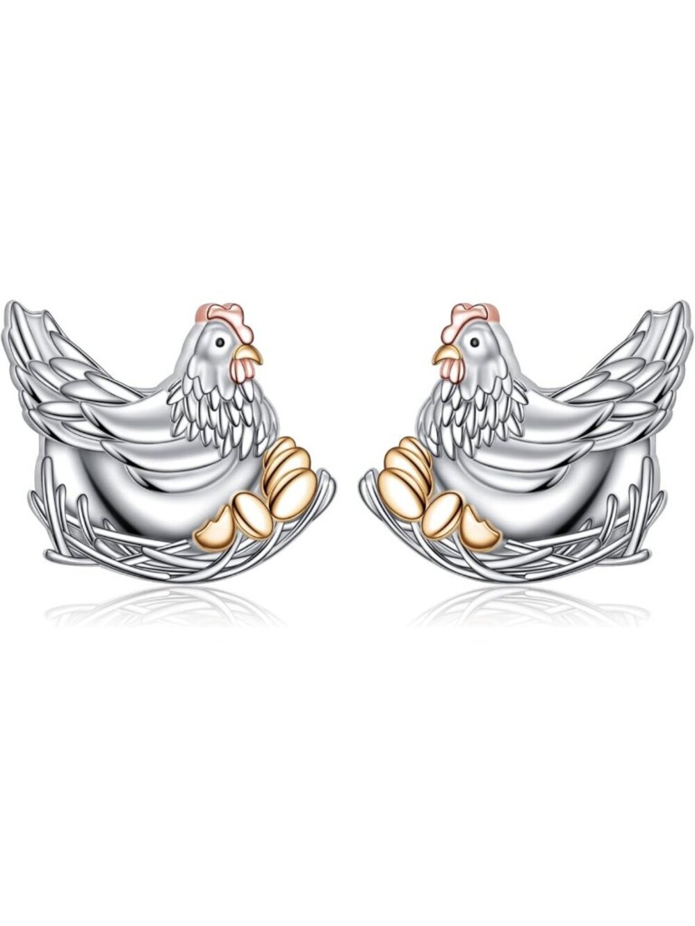 Sterling Silver Chicken Rooster Hen Earrings - Cute Farm Animal Jewelry Gift for